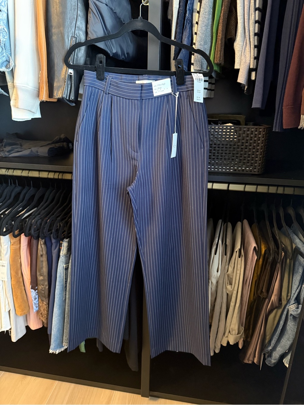 Abercrombie Tailored Navy Pinstripe Wide-Leg  Pants